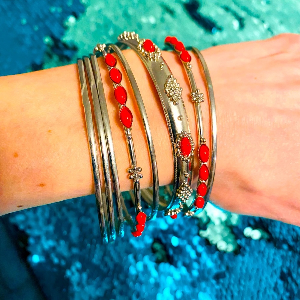 3 FOR $15!!! Silver and Coral Red Bangles